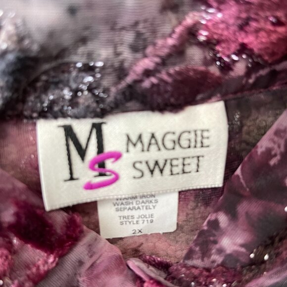 Vintage Maggie Sweet Whimsigoth Velvet Burnout Sheer ButtonUp Fairy Shiny Top 2X - Picture 13 of 13